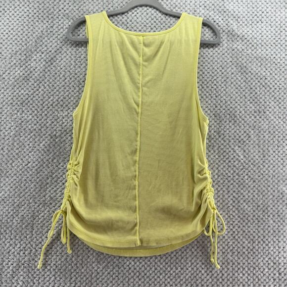 Pilcro Anthropologie Top Womens XL Yellow Rib Knit Square Neck Ruched Tie Tank - Picture 10 of 13